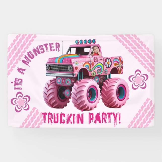 Lona Foto de un Personalizado Fiesta de Monster Truckin (Horizontal)