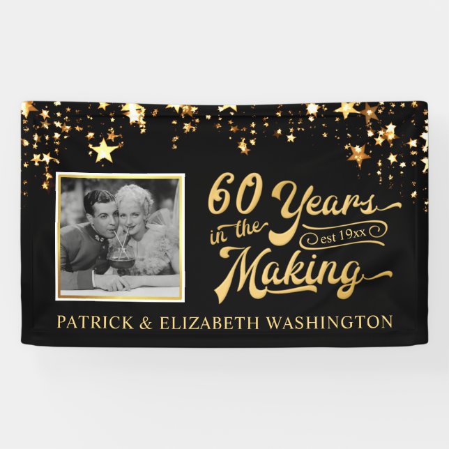 Lona Foto del 60° aniversario de Black and Gold Stars (Horizontal)