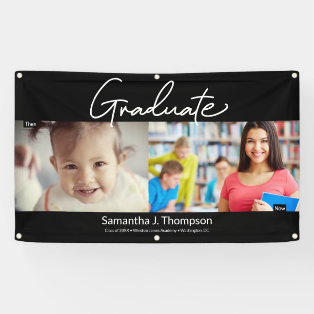 Lona Foto del Personalizado Graduado Entonces y ahora (Horizontal)