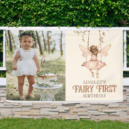 Lona Foto editable Rubor Pink Fairy First Birthday