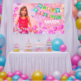 Lona Foto floral personalizada feliz cumpleaños