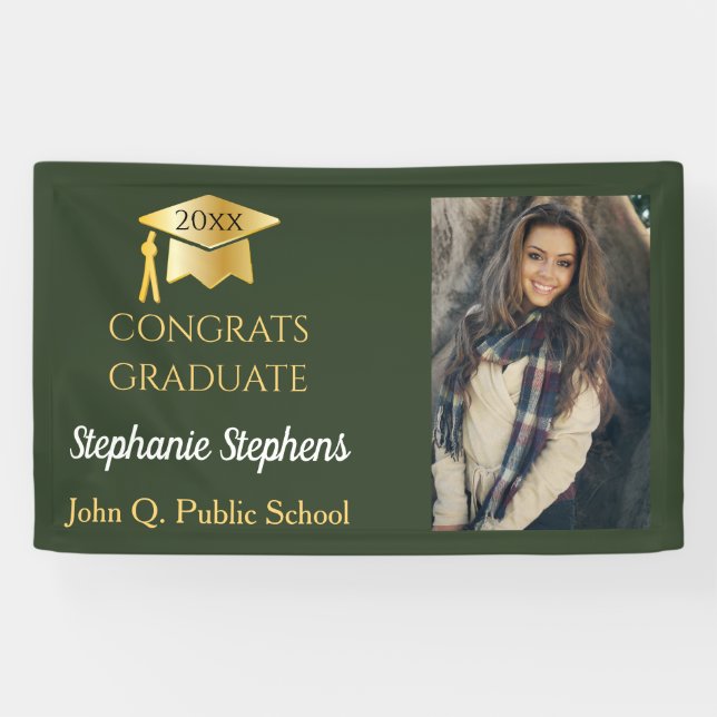 Lona Foto: Green Gold Congrats Graduate Name | Escuela (Horizontal)