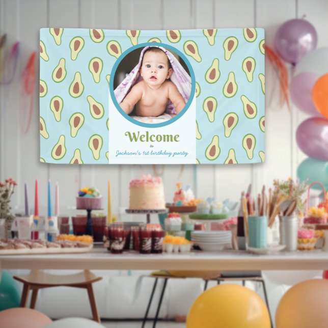 Lona Foto Maravilloso Fiesta de aguacates de primer cum (Photo Onederful Avocado 1st Birthday Party Banner)