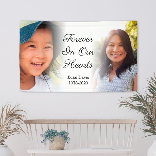 Lona Foto Memorial Personalizada Para Siempre En Nuestr (Personalized Memorial Photo Forever In Our Hearts Banner
)
