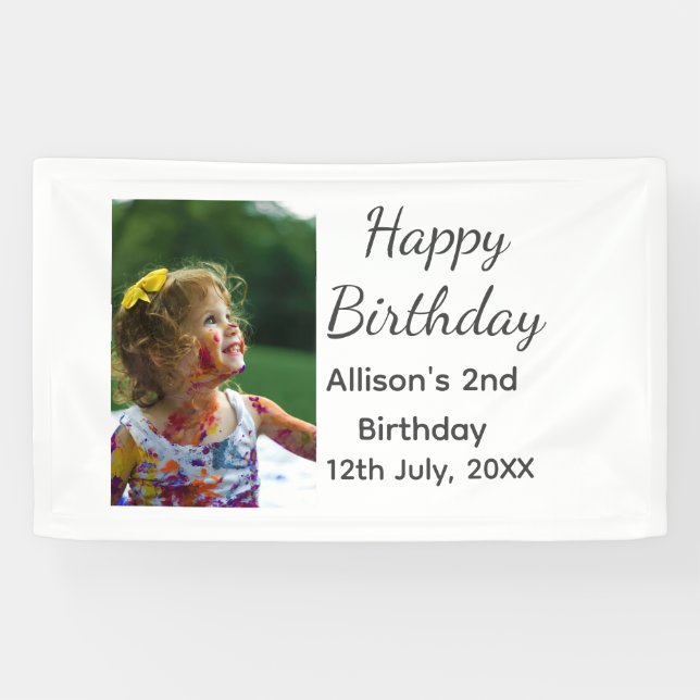 Lona Foto moderna clásica añadir nombre fecha feliz cum (Horizontal)