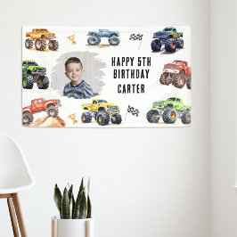 Lona Foto moderna | Cumpleaños de niños con camiones mo