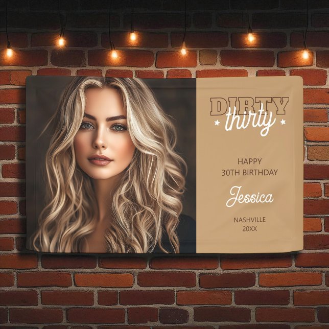 Lona Foto País Occidental Sucio Treinta y Treinta Años (Photo Western Country Dirty Thirty 30th Birthday Banner)