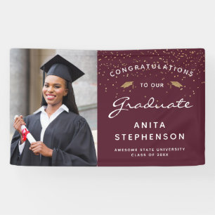 Lona Foto personalizada burgundy blanco script dorado g