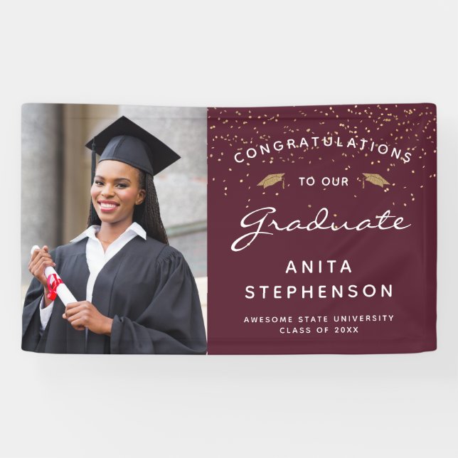 Lona Foto personalizada burgundy blanco script dorado g (Horizontal)