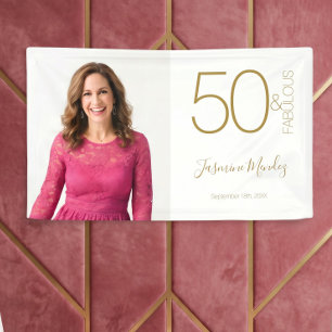Lona Foto personalizada Cumpleaños 50 dorado blanco 50