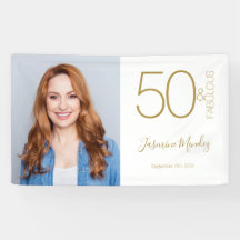 Foto personalizada Cumpleaños 50 dorado blanco 50