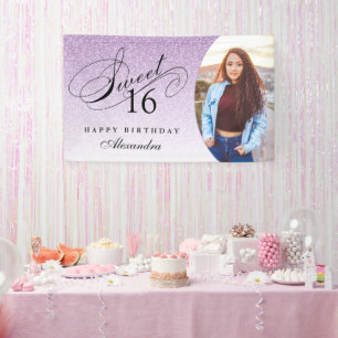 Lona Foto personalizada Light Purple Purpurina Sweet 16