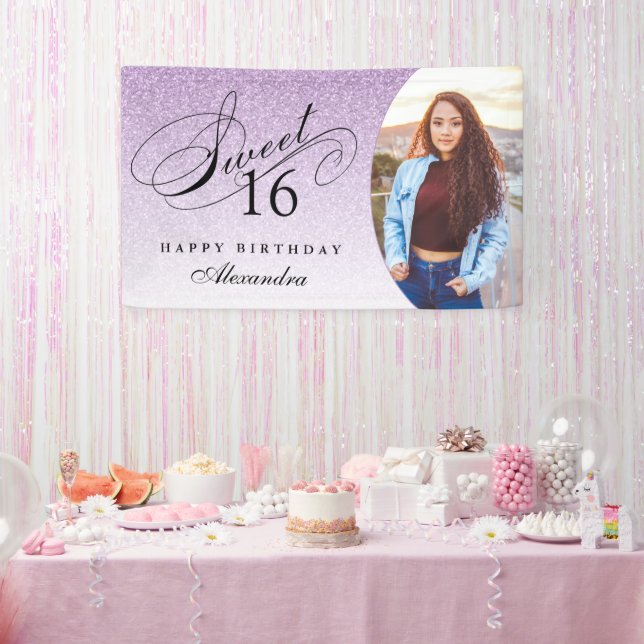Lona Foto personalizada Light Purple Purpurina Sweet 16 (Fiesta)