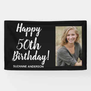 Lona Foto personalizado 50.º cumpleaños negro