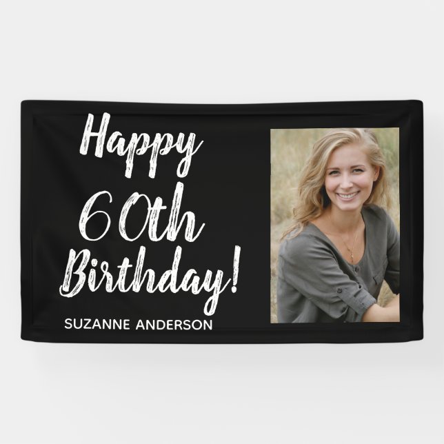 Lona Foto personalizado 60º cumpleaños negro (Horizontal)
