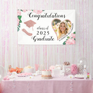 Lona Foto personalizado Graduación Floral en blanco y r