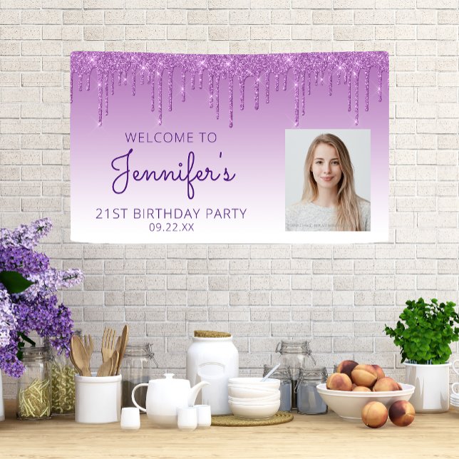 Lona Foto personalizado Purpurina morado Drip 21º cumpl (Subido por el creador)