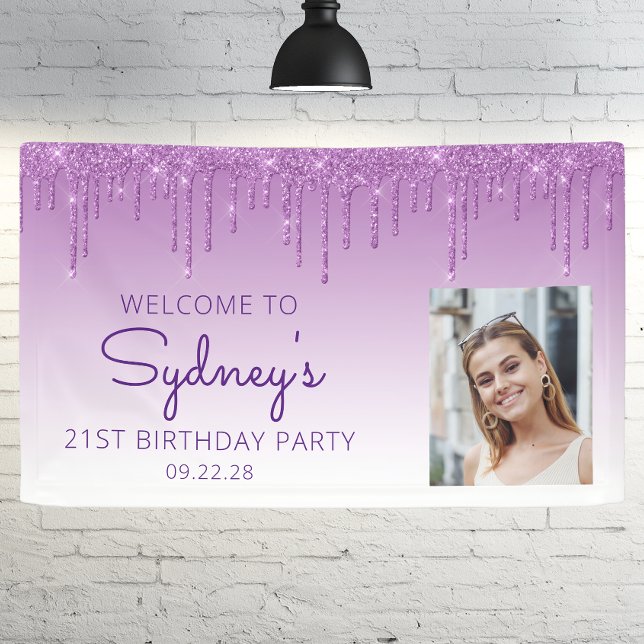 Lona Foto personalizado Purpurina morado Drip 21º cumpl (Subido por el creador)