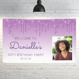 Lona Foto personalizado Purpurina morado Drip 30 cumple