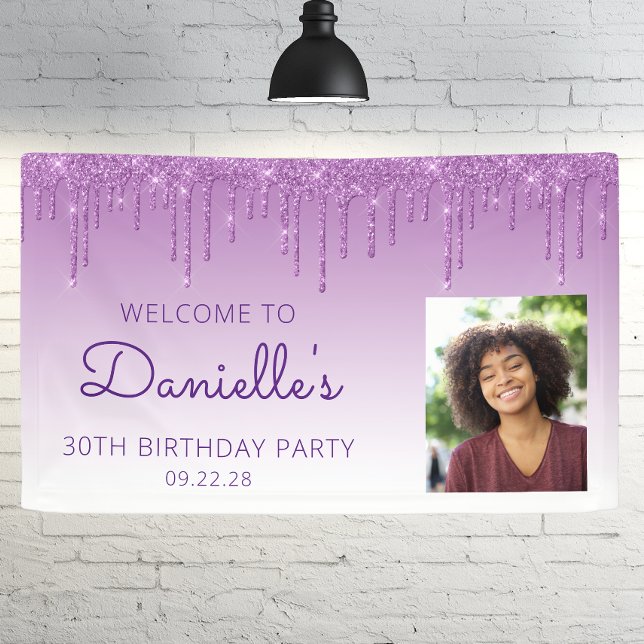 Lona Foto personalizado Purpurina morado Drip 30 cumple (Subido por el creador)