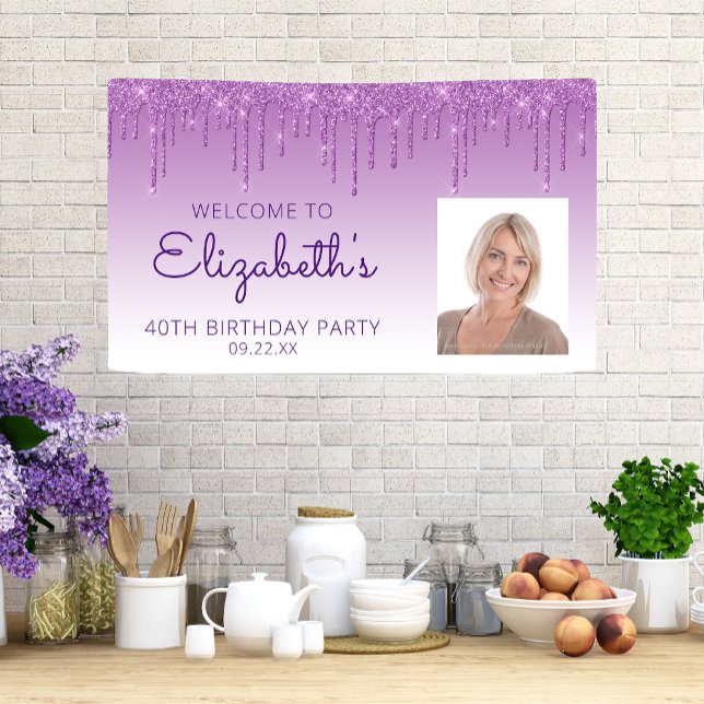 Lona Foto personalizado Purpurina morado Drip 40 cumple (Subido por el creador)
