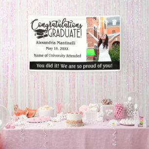 Lona Foto personalizado y mensaje Graduación en blanco 