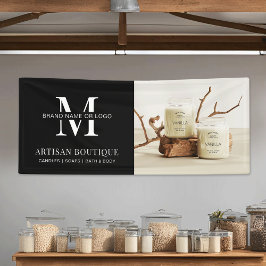 Lona Foto promocional del logotipo minimalista de Black