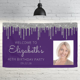 Lona Foto Purpurina de Plata Púrpura Drip 40 cumpleaños