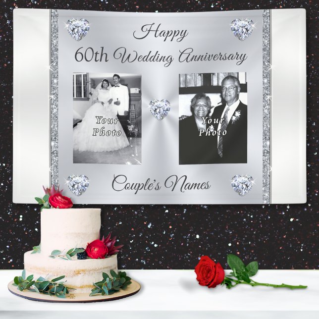 Lona FOTO(S), Decoraciones del 60° Aniversario del Boda (60th anniversary banners. Photo anniversary banners. Diamond wedding anniversary party ideas. Photos)