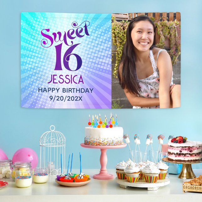 Lona Foto Sweet 16 Groovy Purple Blue Gradient Retro (Subido por el creador)