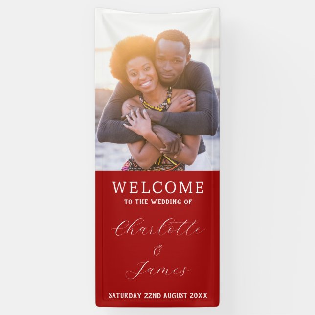 Lona Fotografía De Pareja Boda Rojo Y Blanco Recién Cas (Vertical)