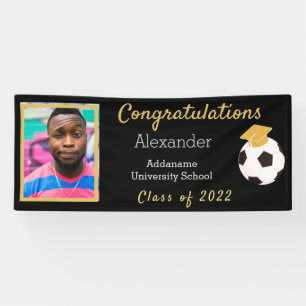 Lona Fotos Balón de Fútbol Congrats Graduado Negro y Do