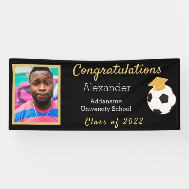 Lona Fotos Black and Gold Congrats Grate Soccer Ball (Horizontal)