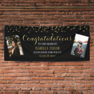 Lona Fotos de graduación de Black & Gold Felicitaciones