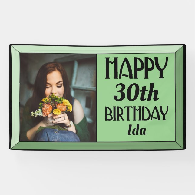 Lona Fotos de Sage Art Deco biseladas Cumpleaños (Horizontal)