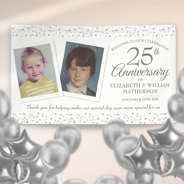 Lona Fotos del 25° Aniversario Boda de la Infancia Bien (25th Wedding Anniversary Childhood Photos Welcome Banner)