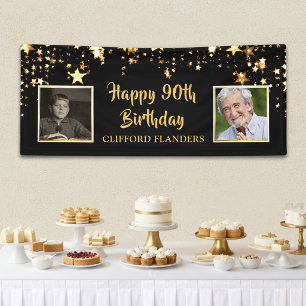 Lona Fotos Personalizadas Estrellas de Oro Negro Cumple