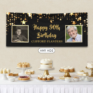 Lona Fotos Personalizadas Estrellas de Oro Negro Cumple