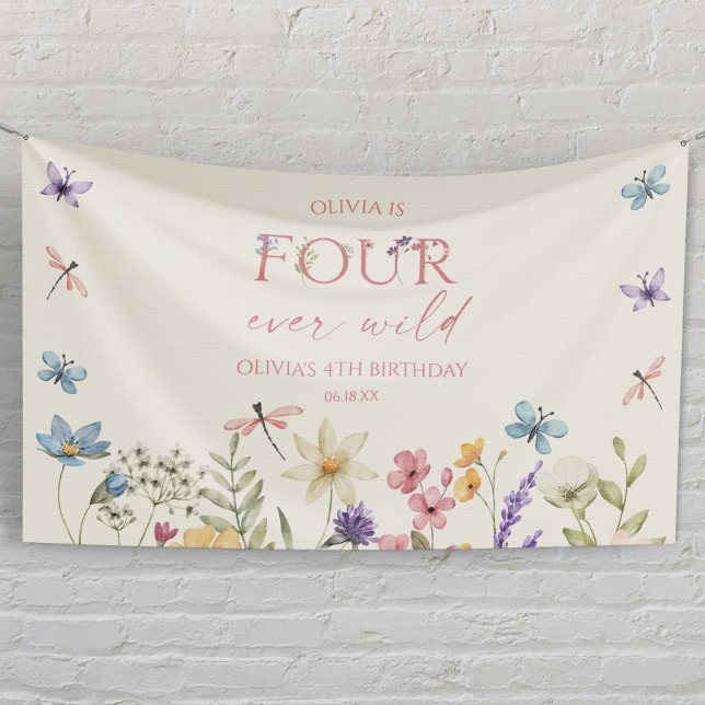 Lona Four Ever Wild Wildflower 4th Birthday Party (Subido por el creador)