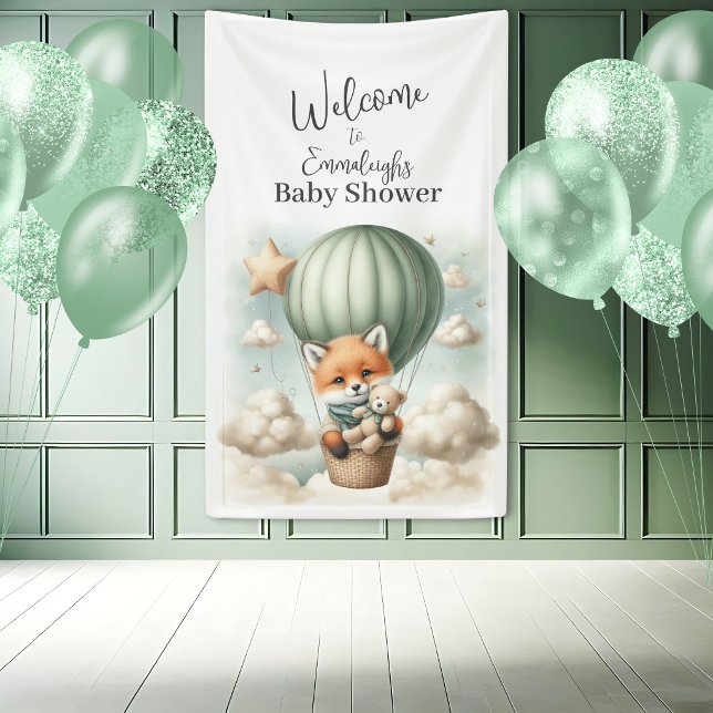 Lona Fox Adventure Balloon Baby Shower Vertical Welcome (Subido por el creador)