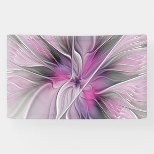 Lona Fractal Floral Moderno Abstracto Flor Rosa Gris