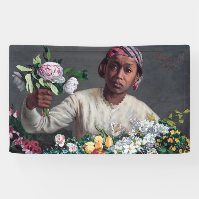 Lona Frederic Bazille - Mujer joven con peonías (Horizontal)