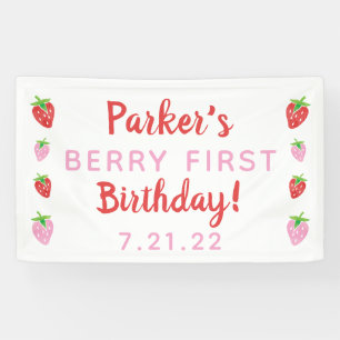 Lona Fresa Primer cumpleaños Banner Berry con fecha