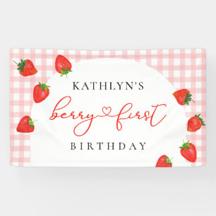 Lona Fresa primer cumpleaños Berry rosa primero