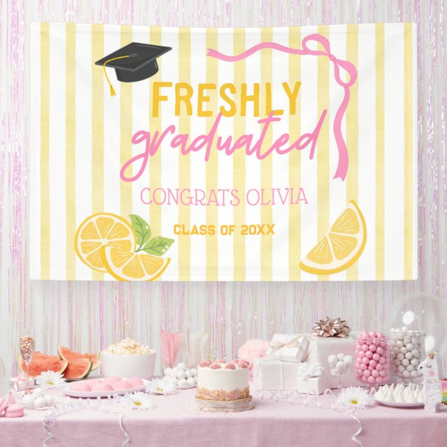 Lona Freshly Graduated Lemonade Grad Party Backdrop (Fiesta)