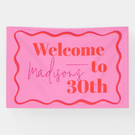 Lona Frontera de onda rosa y roja 30 cumpleaños