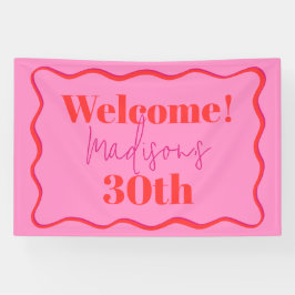 Lona Frontera de onda rosa y roja 30 cumpleaños