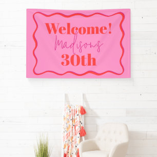 Lona Frontera de onda rosa y roja 30 cumpleaños
