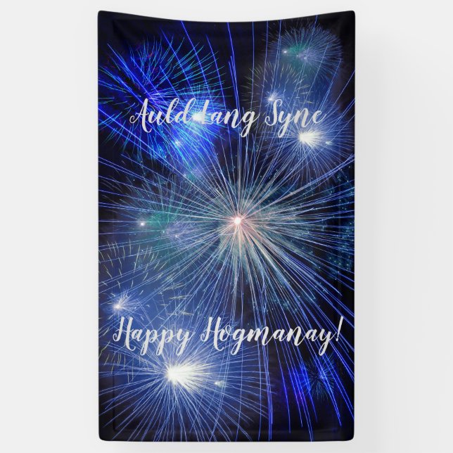 Lona Fuegos artificiales de Happy Hogmanay Auld Lang Sy (Vertical)