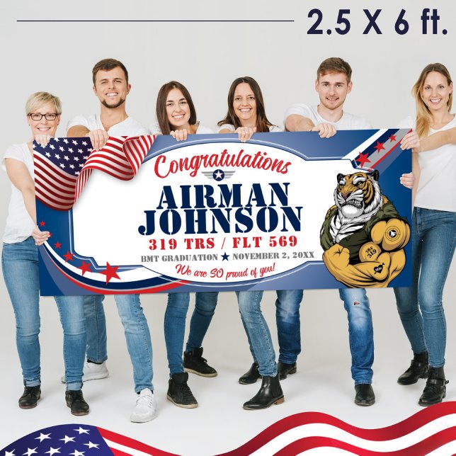 Lona Fuerza Aérea BMT Graduación 319 Tigres TRS Ejércit (2.5 x 6 ft Air Force BMT Basic Military Training Vinyl 
 Graduation Banner, 319 TRS Tigers Mascot)